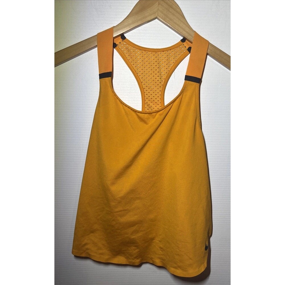 Large Nike Racerback Tank Top Yellow Orange Sheer Curved Hem Gym Summer 824227